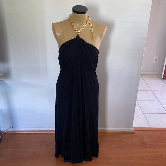 Ralph Lauren | Dresses | Ralph Lauren Slinky Black Dress With Gold Halter  Chain | Poshmark